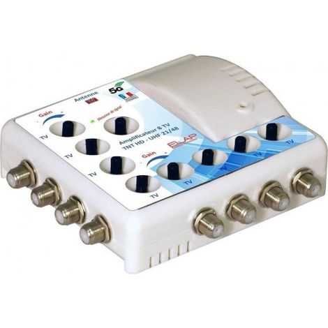 Amplificateur TV 8 sorties – Gain 19dB – Filtre 4G LTE 700 MHz – Réglage de gain – Compatible tous téléviseurs – Elap