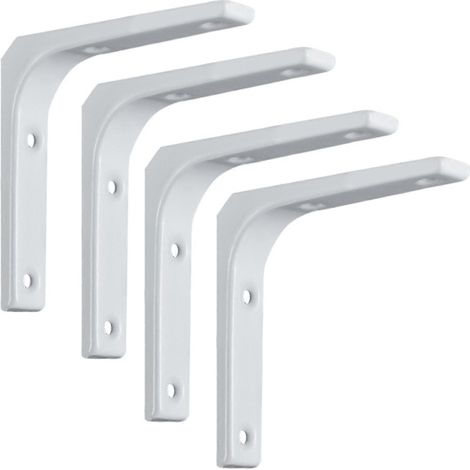 Lot de 4 supports d'étagère muraux en acier renforcé, en forme de L, blancs, 100 x 100 mm. - AquaForge (1/4)