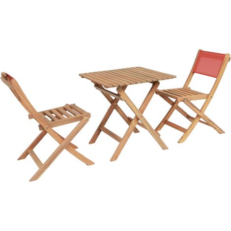 sweeek - Gartentisch für Kinder mit 2 Stühlen Akazienholz im Bistro-Stil, Akazie, Terrakotta
