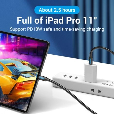 Câble Vention USB-C Mâle vers USB-C Mâle - 1m - 3A - PD60W - Couleur Noir (1/3)