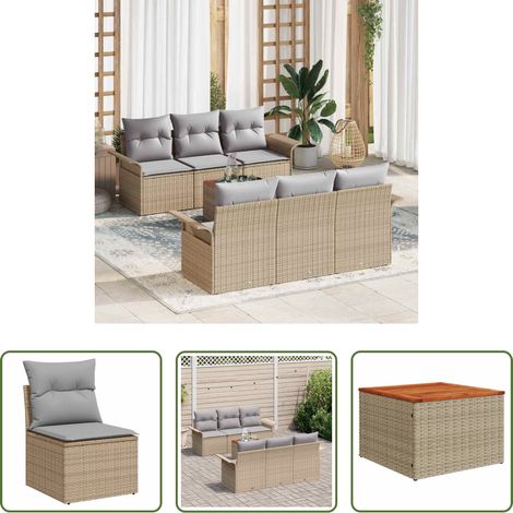 Gartenmöbel - Gartensofa-set 7 pcs Beige und Hellgrau Poly-Rattan (1/5)