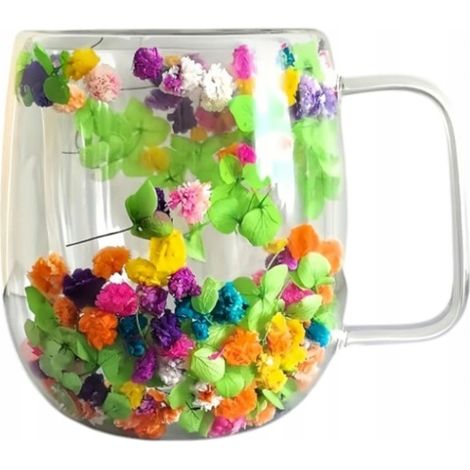Tazza da caffè in vetro con doppio fondo con fiori secchi multicolore 250 (1/5)