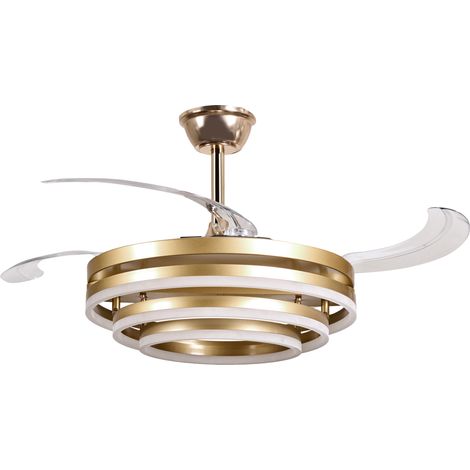 Ventilador de techo LED glamuroso base de metal aspas sintéticas temporizador 3 modos de temperatura ajuste de intensidad luminosa mando a distancia dorado Aucilla (1/5)