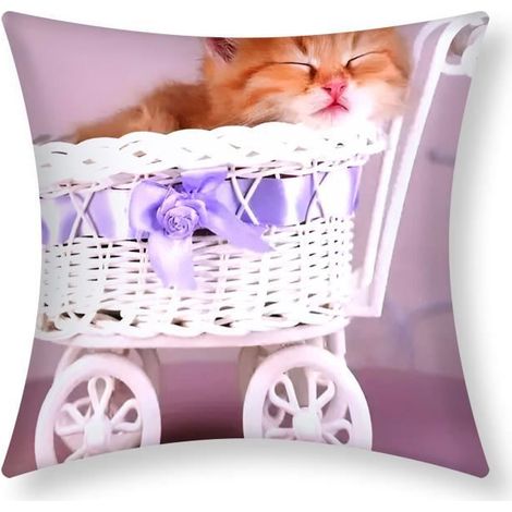 Housse de coussin - AVIZAR - Lot de 2 - 40x40 cm - Motif Chaton - Multicolore - Intérieur (1/5)
