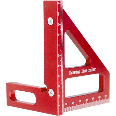 Équerre de menuisier, rapporteur d'angle 45°/90°, règle triangulaire, outil de traçage et de mesure pour ingénieur et charpentier (rouge) (1/5)