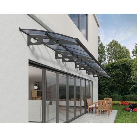 Canopia By Palram – Marquise de porte Herald 120 cm – Panneau solide 4 mm résistant aux chocs – Acier galvanisé gris foncé – Protection contre intempéries