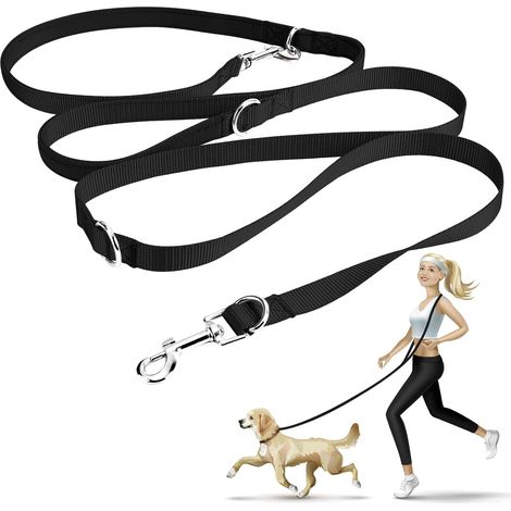 Laisse noire 1 pièce pour chien, 2,5 m, nylon réglable, double course pour petits, moyens ou grands chiens (1/4)