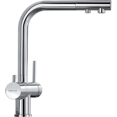 Rubinetto da cucina a 3 vie con sistema di osmosi inversa, finitura cromata, miscelatore da cucina con doccetta estraibile, miscelatore per lavello a doppia bocca, rubinetto per acqua potabile a doppi (1/5)
