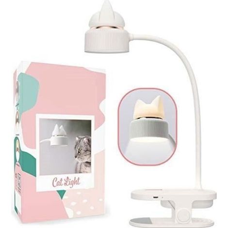 Lampe de Bureau à Pince,Clip lampe flexible avec veilleuse chat,Liseuse à pince,Blanc - Légère & Pratique - Pour enfant et adulte