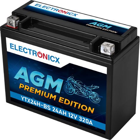 Electronicx Motorradbatterie AGM12-24HL-BS – Ersetzt YTX24HL-BS, Y50-N18L-A3, 12V 24Ah 320A, 205x87x162mm, Hohe Startleistung - Premium Batterie 12V