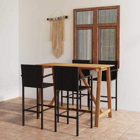 Ensemble Table de bar + 4 Chaises de bar de jardin - Table Haute avec 4 Tabourets Noir BV136618 - BonneVie (1/5)