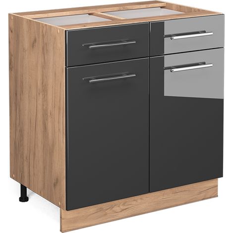 Meuble cuisine Fame-Line, Anthracite Haute brillance, 80 cm avec tiroir, sans plan de travail, Vicco