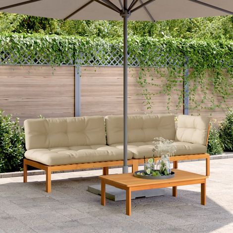 3-tlg. Garten-Sofagarnitur aus Paletten mit Kissen Akazienholz (1/5)