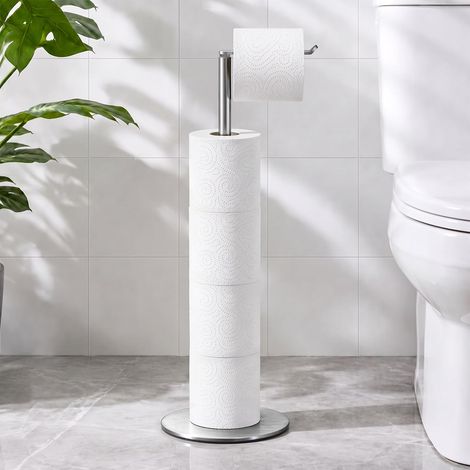 Porte-Rouleau de Papier Toilette sur Pied pour Salle de Bain, Support de Papier Toilette en Acier Inoxydable avec Finition Nickel brossé, Distributeur de Papier Toilette Simple et Pratique (1/5)