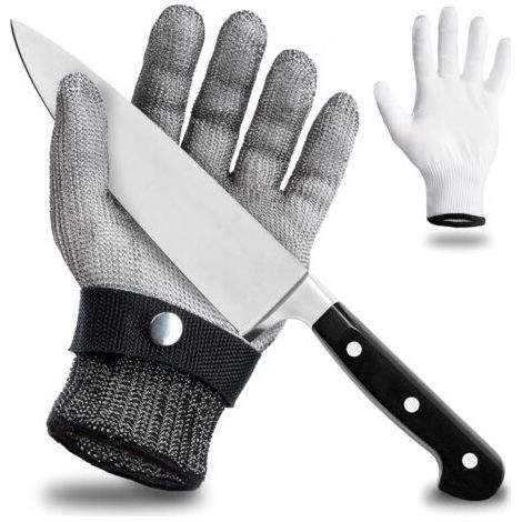 Guante protector resistente a los cortes fabricado con alambre de acero inoxidable: gran comodidad y seguridad contra cortes práctico, fácil de limpiar y apto para manipulación de alimentos incluye gu (1/5)