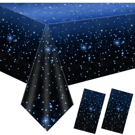 2PCS Nappe à Ciel Etoilé, 137x274cm Rectangulaire Nappe, Nappes de Fête, Nappe Imperméable Plastique Anniversaire, Nappe Réutilisable de Romantique Thème du Ciel Etoilé Cuisine Fête Pique-Nique (1/5)