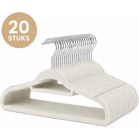 Cintres en velours pour adultes – Lot de 20 – Cintres en velours antidérapants – Avec barre pour pantalon et encoches – Crème – 42 cm (1/5)