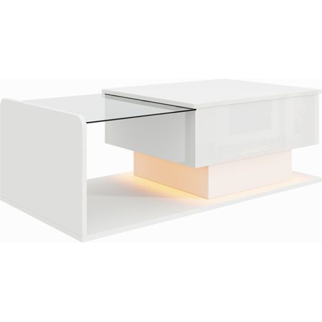 ELVMI Tavolino da caffè alzabile con vano aperto e contenitore nascosto, LED, piano in vetro temperato, 100 × 50 × 47.5 cm (1/4)