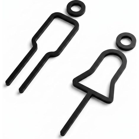 Plaque de Porte Toilette Homme Femme en Acrylique Noir 3D - Signalétique Sanitaire Autocollante, Design Minimaliste pour Bureau, Hôtel et Maison, Épaisseur 5mm