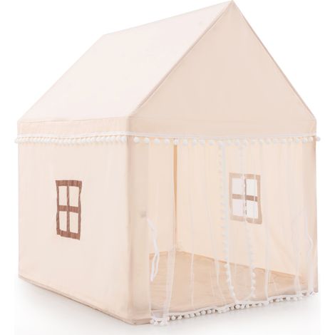 COSTWAY Children’s Playhouse Sturdy House Large Fairy Tent Playhouse-Beige (1/5)