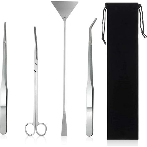 Set d'Entretien Aquarium Inox 4 Pcs, Pince de Précision Antidérapante & Racleur pour Plantes et Poisson Starter Kit (1/5)