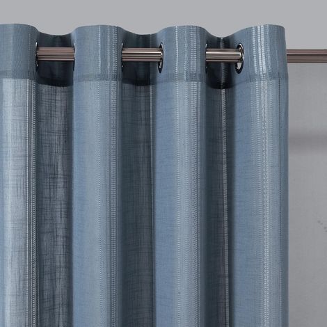 Bleu et Gris Rideau Lin Voilage Boheme-Rideaux Chambre Ado Garcon Adult Enfant Salon Moderne Tissé Ajouré Dressing Bureau Nordique Rustic Scandinave Semi Translucide Tamisant Oeillet 140x245cm 2PC (1/5)