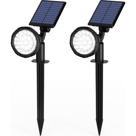 Set of 2 Outdoor Solar Spotlights, Solar Floodlights, IP65 Waterproof with 25 LEDs, Solar Lights for Paths, Outdoor Gardens, Fences (White) (1/5)