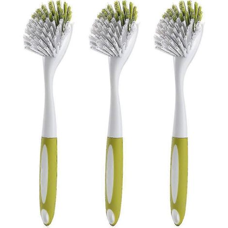 Brosse à récurer pour vaisselle, évier, casseroles et poêles, avec poils rigides, nettoyant pour vaisselle, évier, casseroles, poêles et salle de bain, jaune-vert, lot de 3 (1/4)
