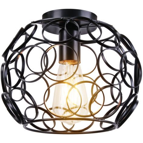 royaluxe- Lampe De Plafond Luminaire Cage Ronde Luminaire Plafonnier En Fer Métallique Plafonnier Rétro Vintage Pour Club Bar Café Noir