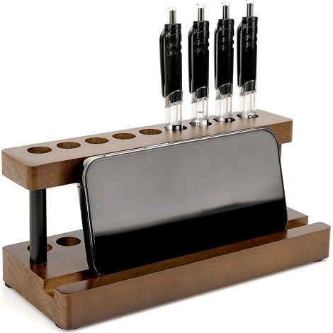 1 pièce - Porte-stylo en bois - Porte-stylo de bureau - Porte-stylo multifonctionnel - Porte-stylo et porte-stylo - Brown (1/5)