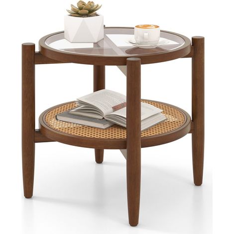 2-Tier Round Side End Table Sofa Beside Accent Coffee Table W/ Storage Shelf (1/5)