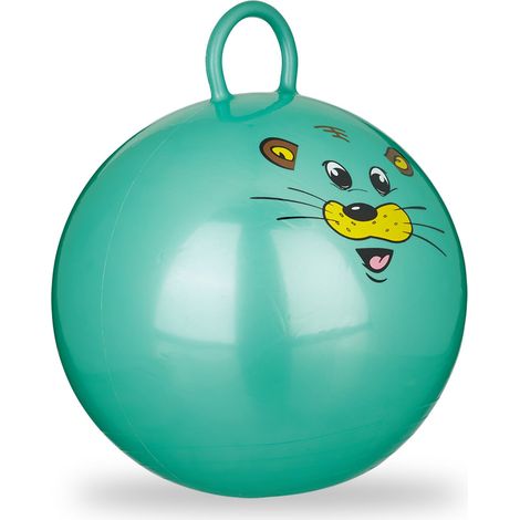 Ballon sauteur, lot de 4, ballon gonflable, motif souris, intérieur et extérieur, avec poignée, 45 cm de diamètre, vert (1/5)