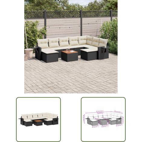The Living Store 10-tlg. Garten-Sofagarnitur mit Kissen Schwarz Poly Rattan - Gartenmöbel Set - PE-Rattan Möbel - Outdoor Lounge - Esszimmergarnitur - Balkonmöbel (1/3)