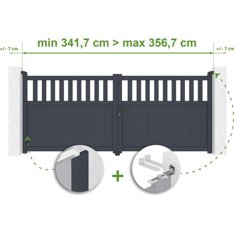 Portail battant ajustable en largeur SANTIS 3,4m H.140cm Aluminium Gris Anthracite (1/4)