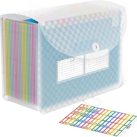 A4 Rangement Papier Administratif Trieur 26Compartiments, Dossier D'extension,A4 Trieur Document avec Motif de Grille, Portable Valisette Trieur Accordeon,pour le Bureau et L'école (Bleu) (1/5)