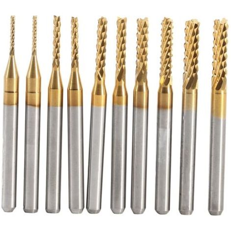 Sollbry 10pcs Fraise en Bout en Carbure Cémenté À Gravure Bits Sculpture Perceuse Outils Endated Mill 0.8-3.17mm