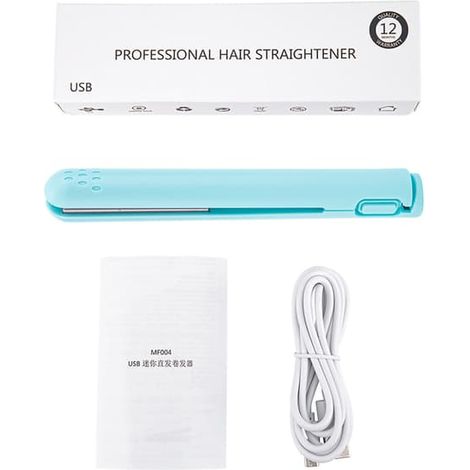 Mini lisseur 2 en 1 USB en céramique, fer à lisser et à boucler, bleu (1/3)