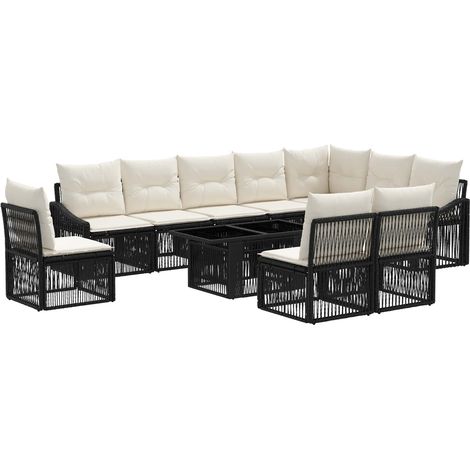 Set Divano da Giardino 11 pz Nero e Bianco Crema polyrattan vidaXL (1/5)