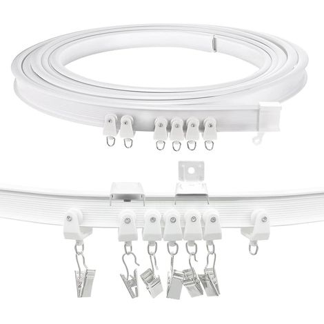 1 Tringle à rideau flexible 2,5m, rail pliable PVC acier, montage mur plafond, pour baie vitrée douche