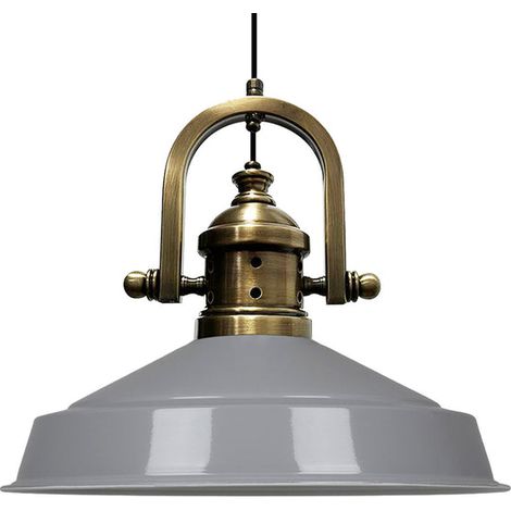 Suspension Industrielle en Métal Gris Peint à la Main – Lustre Vintage E27 Ø41 cm pour Salon, Chambre ou Salle à Manger