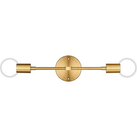 Applique Murale - 2 Sources Lumineuses - Finition Laiton Brossé - Support Mural ou Plafonnier - Pour Salle De Bain Miroir Couloir Chambre Cuisine - 43 x 12 x 14 cm - 2 x E26 (1/5)