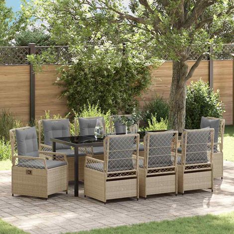 Garten Essgruppe 9 pcs Beige und Hellgrau Poly-Rattan (1/5)