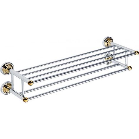 Etagère double trapèze avec porte-serviettes RETRO chromé doré 66,5x16,5x22,5 cm (1/3)
