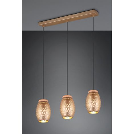 Suspension BIDAR brune métal/bois triple 3xE27 150 cm (1/4)