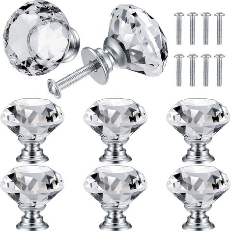 8 Pcs Bouton de Porte de Cristal, Poignées de Diamant, Poignee de Meuble Diamant, Poignée Boutons Décoration de Armoire, Tiroir, Cuisine Bouton Poignées - 30 mm (1/5)