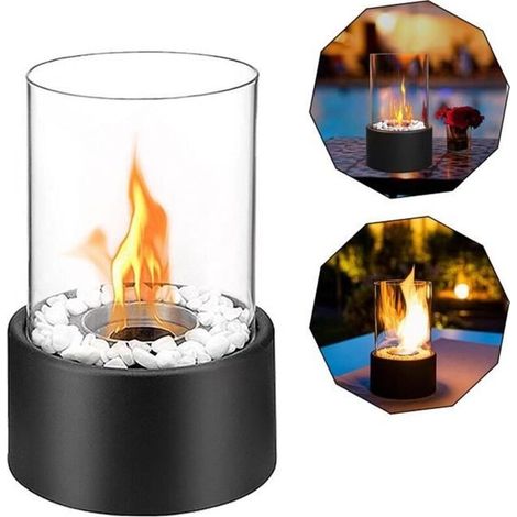 Cheminée de table à l\\'éthanol HENGMEI - Noir - Intérieur et extérieur - Avec pierres décoratives (1/4)
