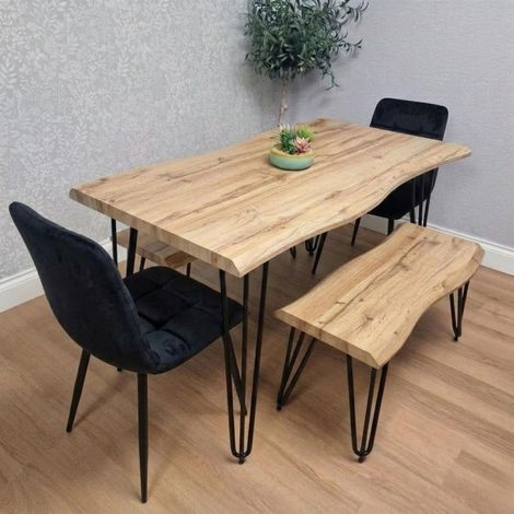Modern Dining Table Set With 2 Black Velvet Chairs And 2 Benches Dining Room Furniture