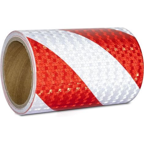Rotes und weißes reflektierendes Klebeband, 15 cm x 10 m, wasserfest, selbstklebend, reflektierender Streifen für Fahrzeuge und Autos (1/5)
