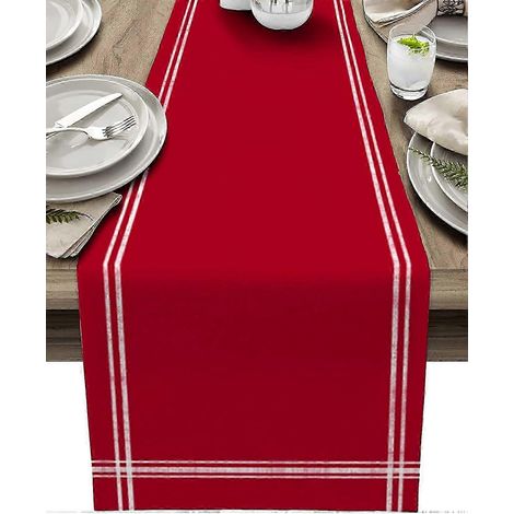 Chemin de table rouge à rayures, style champêtre, 178 cm de long. (1/5)