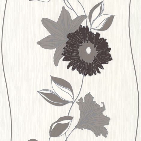 Papier peint fleuri tendance gris & blanc cassé Tapisserie motif fleur pour chambre adulte Papier peint intissé salon (1/4)